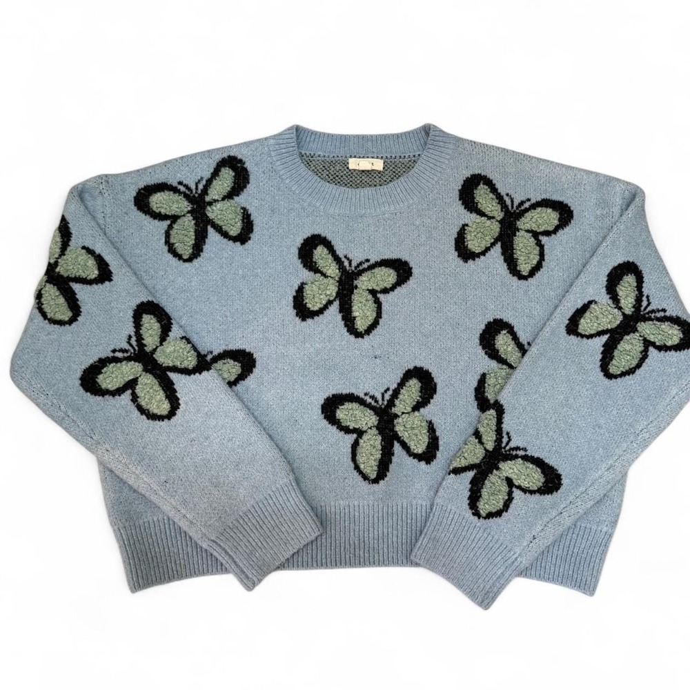 Debut Light‎ Blue Butterfly Knit Sweater, Women's Size S — Cottagecore Style